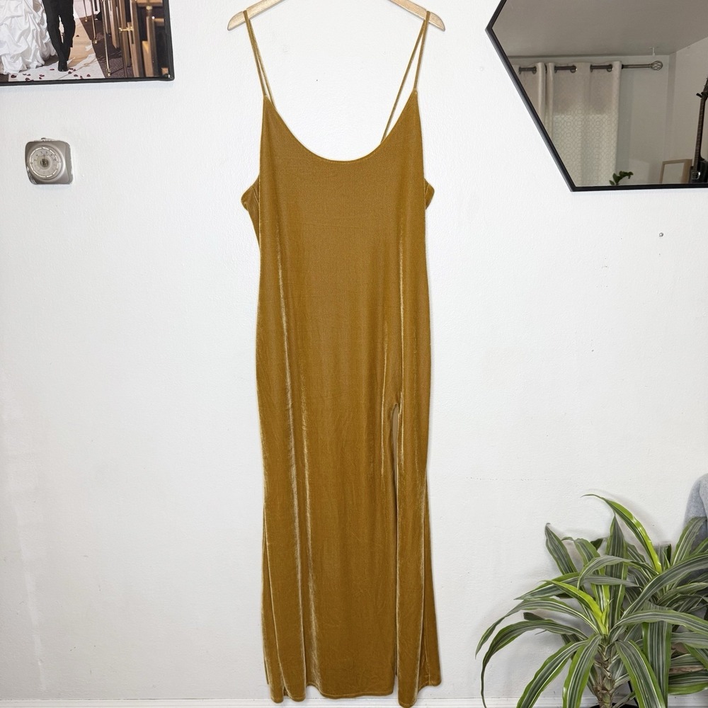 Lovers And Friend Gold Velvet Lina‎ Maxi Dress Slit Sleeveless Women's XL